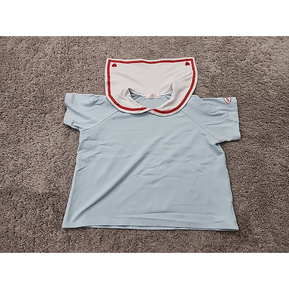 Heart Club Sailor Collar Top Womens 2XL Blue Raglan Short Sleeve Logo Patch